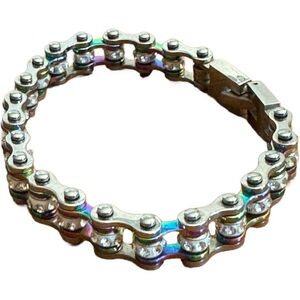 Rainbow Rhinestones Stainless Steel Motorcycle Bike Chain Bracelet